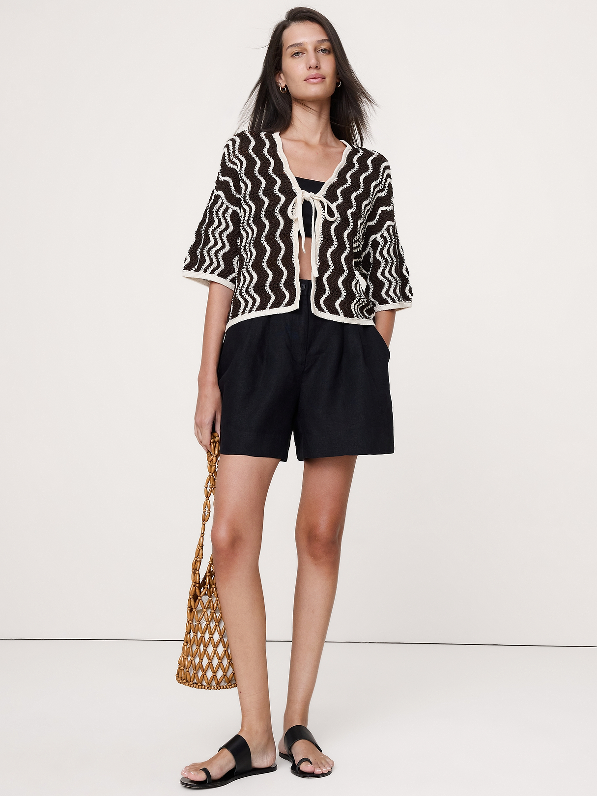 Cotton Scallop Stripe Tie-Front Cardigan | Banana Republic