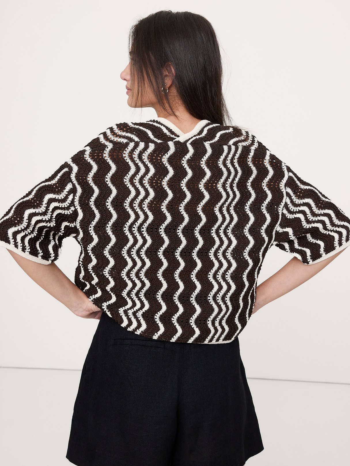 Cotton Scallop Stripe Tie-Front Cardigan | Banana Republic
