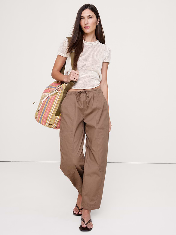 Cotton Poplin Barrel Pull-On Pant