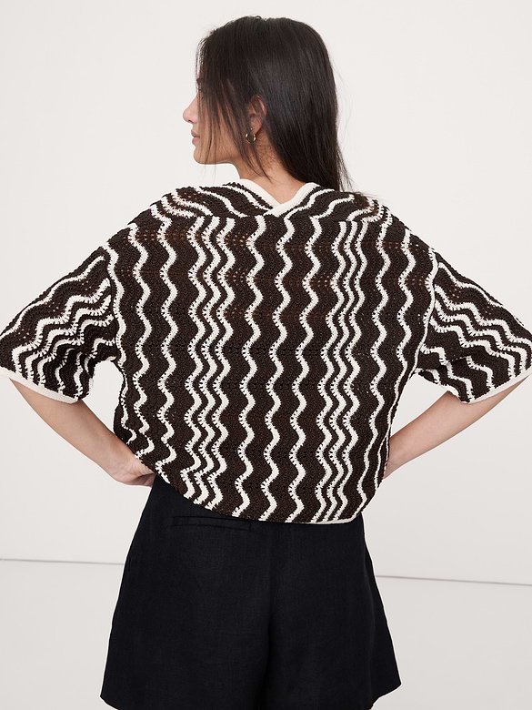 Cotton Scallop Stripe Tie-Front Cardigan