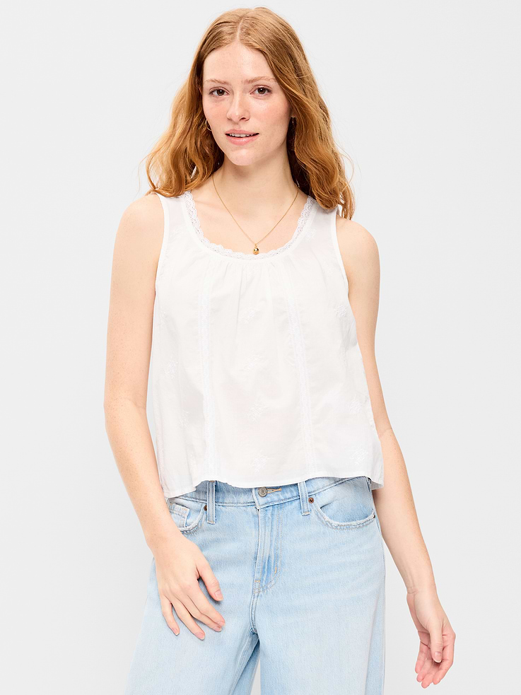 Image number 1 showing, Ruffle-Trim Embroidered Tank Top