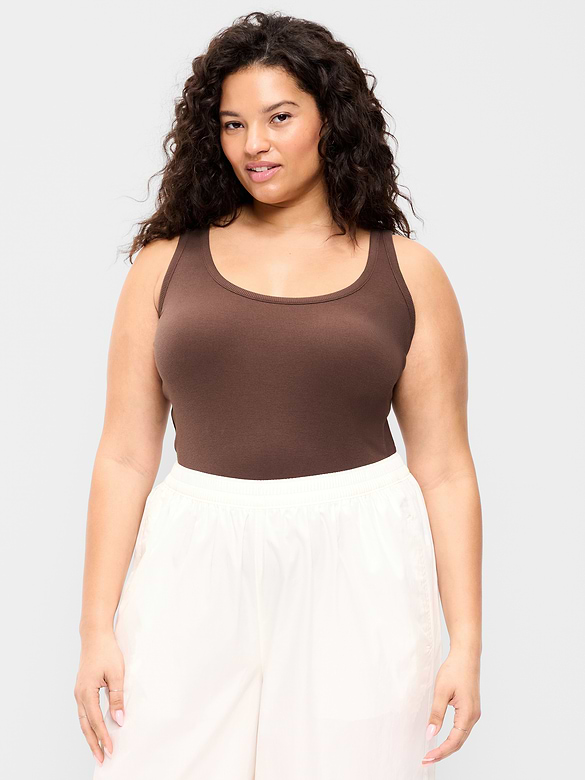First-Layer Ribbed Scoop-Neck Tank Top