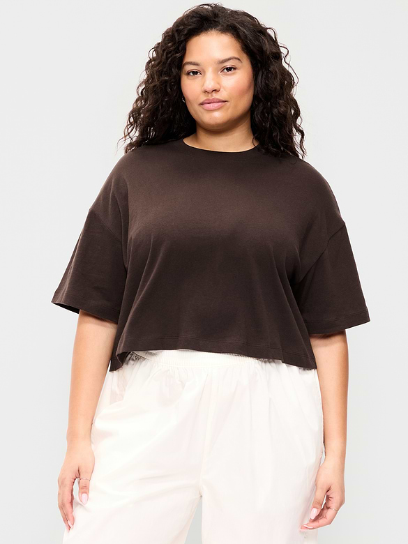 Vintage Crew-Neck Oversized Crop T-Shirt