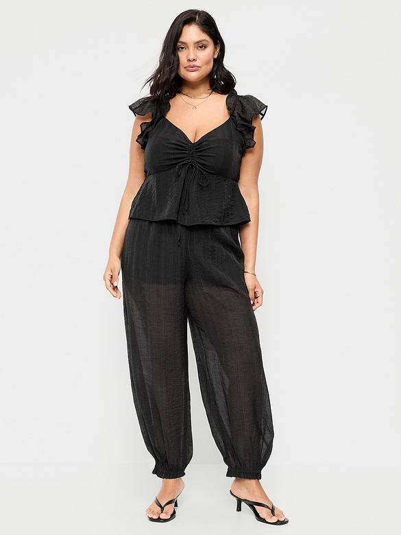 High-Waisted Sheer Chiffon Harem Pants
