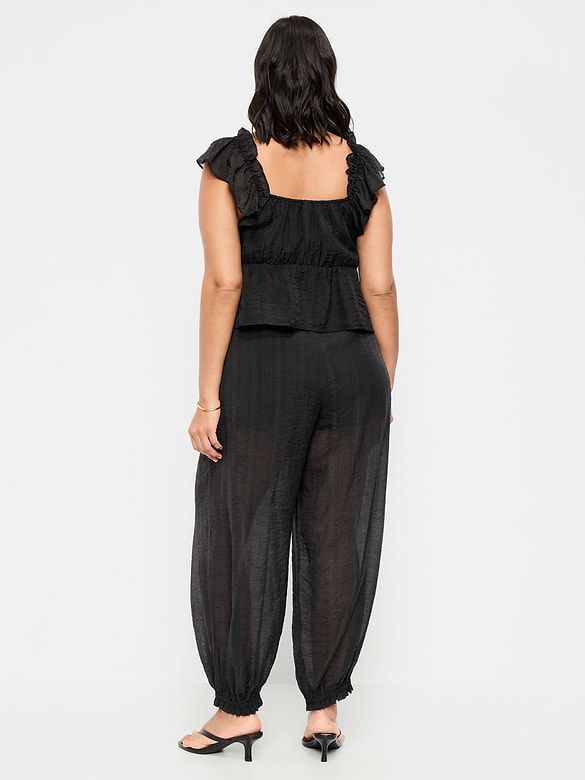 High-Waisted Sheer Chiffon Harem Pants