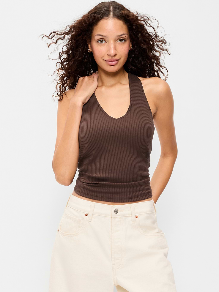 Image number 1 showing, Ribbed Loop-Back Halter Top