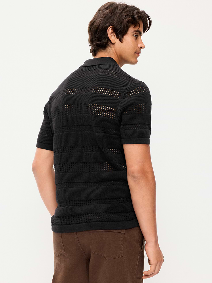 Image number 2 showing, Short-Sleeve Open-Knit Sweater Shirt