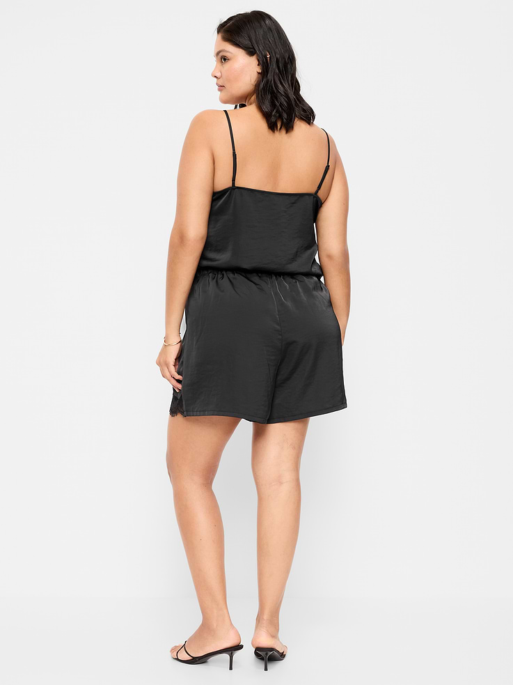 Image number 9 showing, High-Waisted Lace-Trim Satin Shorts
