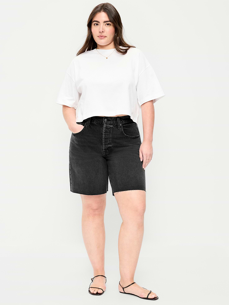 Image number 5 showing, Mid-Rise Baggy Jean Shorts -- 9-inch inseam