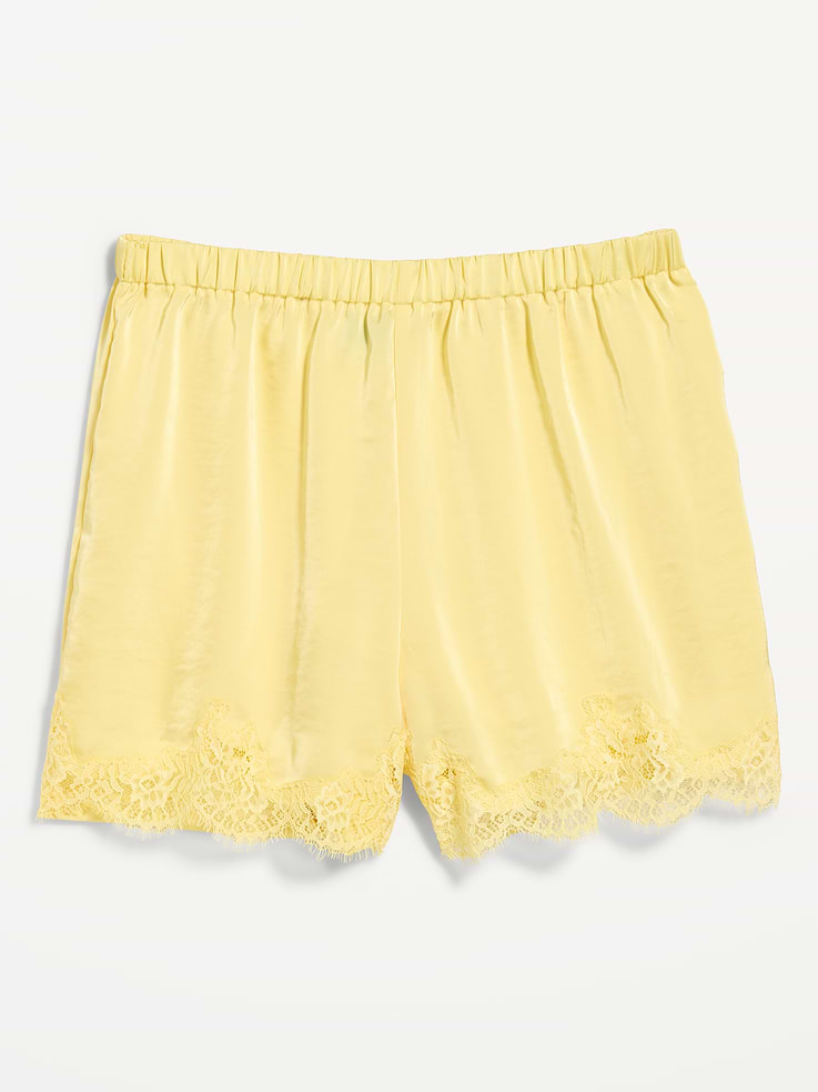 Image number 1 showing, High-Waisted Lace-Trim Satin Shorts