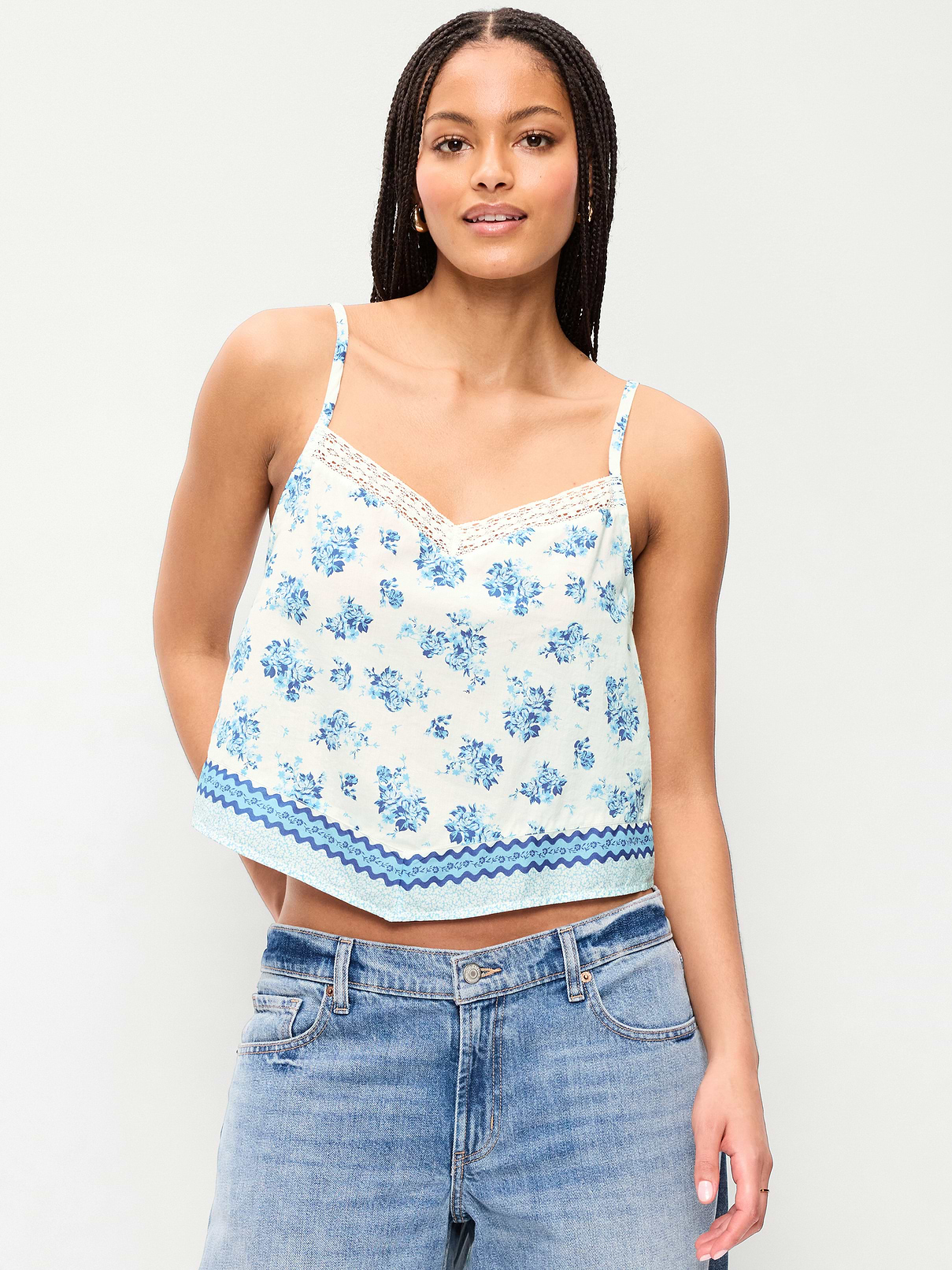 Lace-Trim Scarf Tank Top