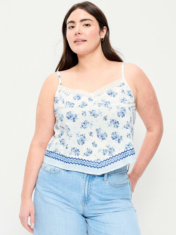 Lace-Trim Scarf Tank Top