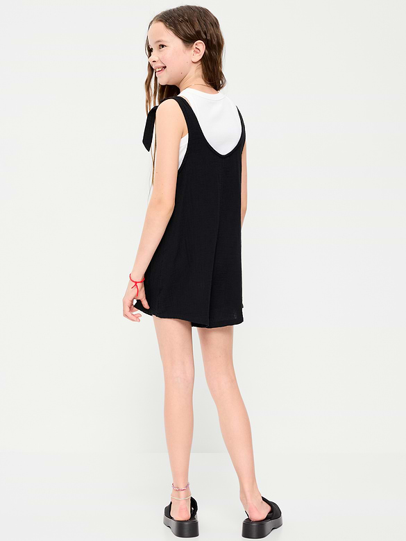 Sleeveless Tie-Strap Double-Weave Romper for Girls