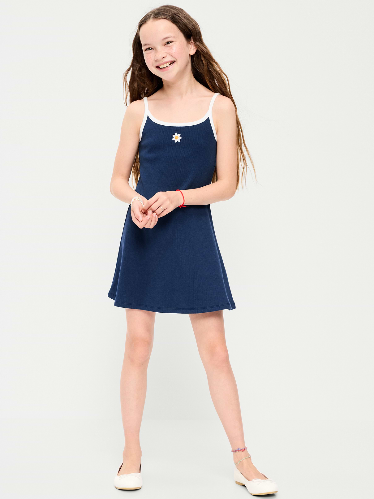 Image number 1 showing, Fitted Sleeveless Ribbed Swing Dress for Girls