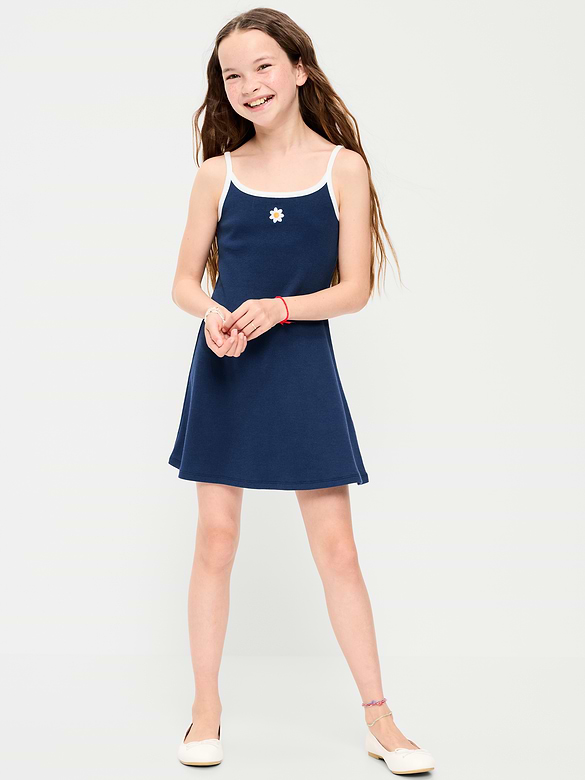 Robe trapèze ajustée sans manches en tricot côtelé pour fille