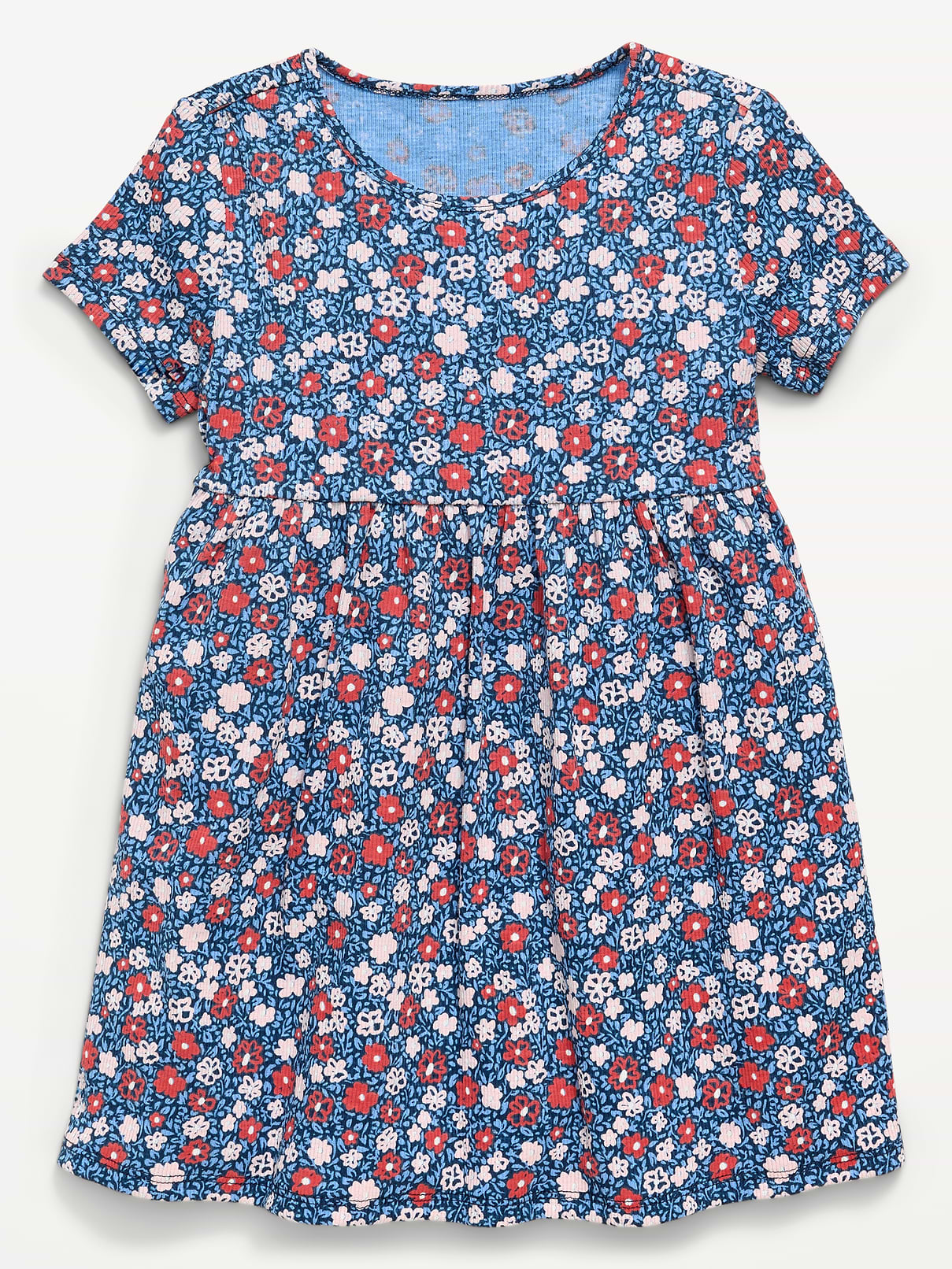 Printed Short-Sleeve Ribbed Dress for Toddler Girls