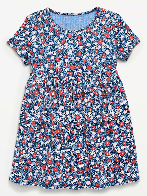 Printed Short-Sleeve Ribbed Dress for Toddler Girls