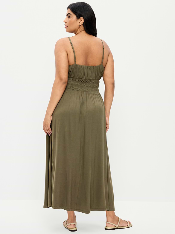 Fit & Flare Jersey Smocked-Waist Midi Dress