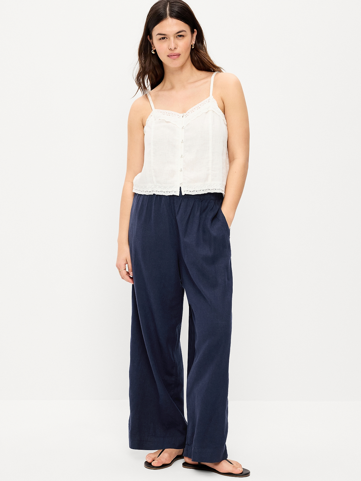 High-Waisted Linen-Blend Super Wide-Leg Pants | Old Navy
