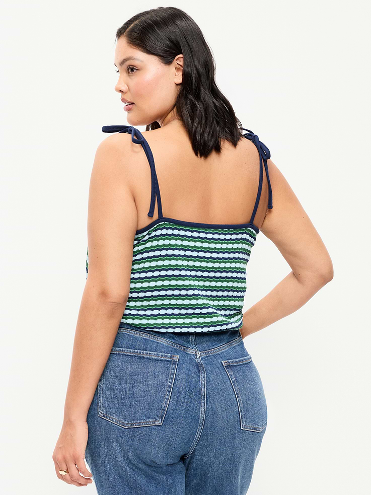 Image number 6 showing, Sleeveless Pointelle Tie-Strap Tank Top