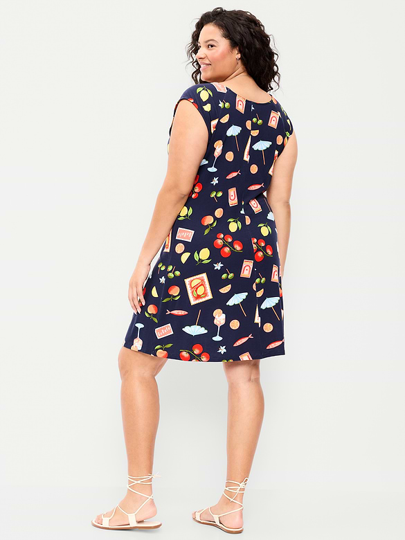 Short-Sleeve Scoop-Neck Mini Dress