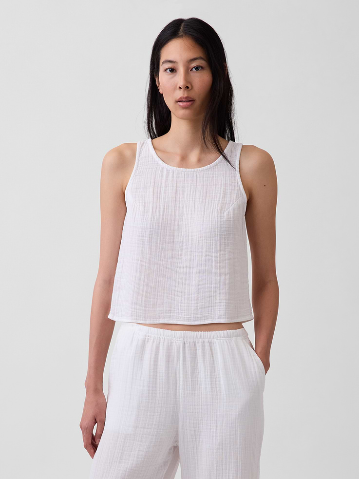 Image number 1 showing, Cotton Gauze Racer Shell Tank Top