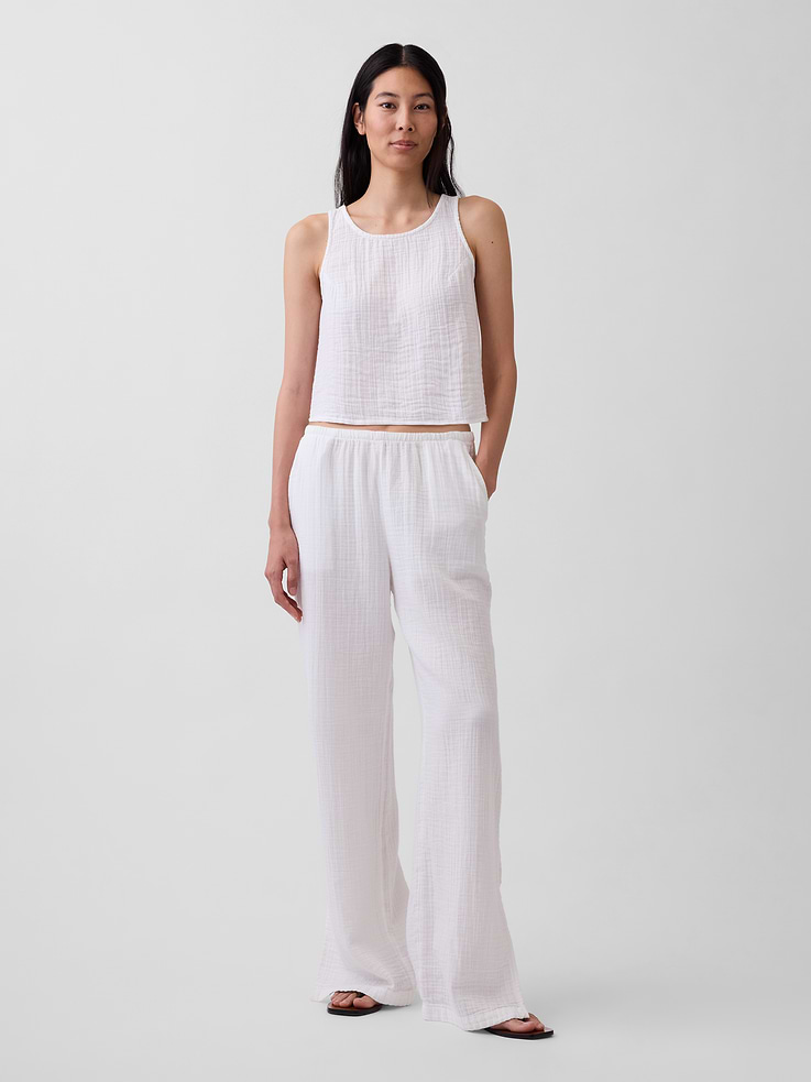 Image number 1 showing, Cotton Gauze Easy Split-Hem Pants