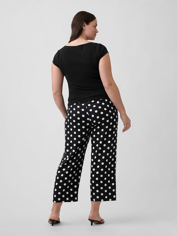 High Rise Linen-Blend Straight Crop Pants
