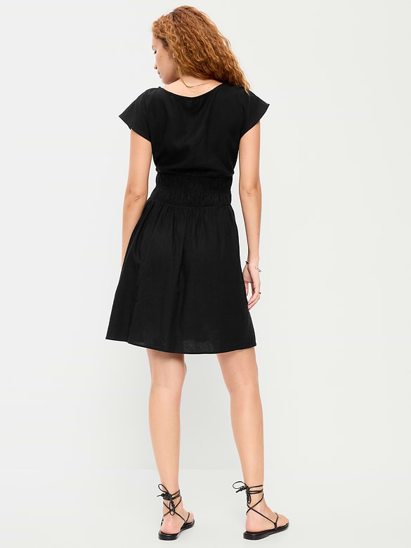 Smocked-Bodice Fit & Flare Mini Dress