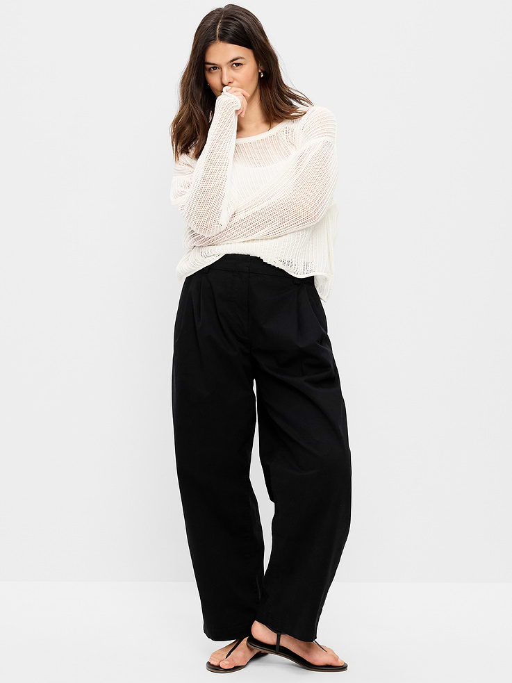 Image number 6 showing, High-Waisted Twill Barrel-Leg Pants