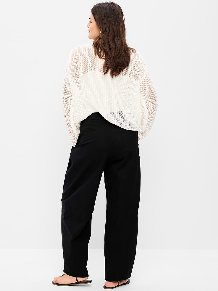 Image number 7 showing, High-Waisted Twill Barrel-Leg Pants