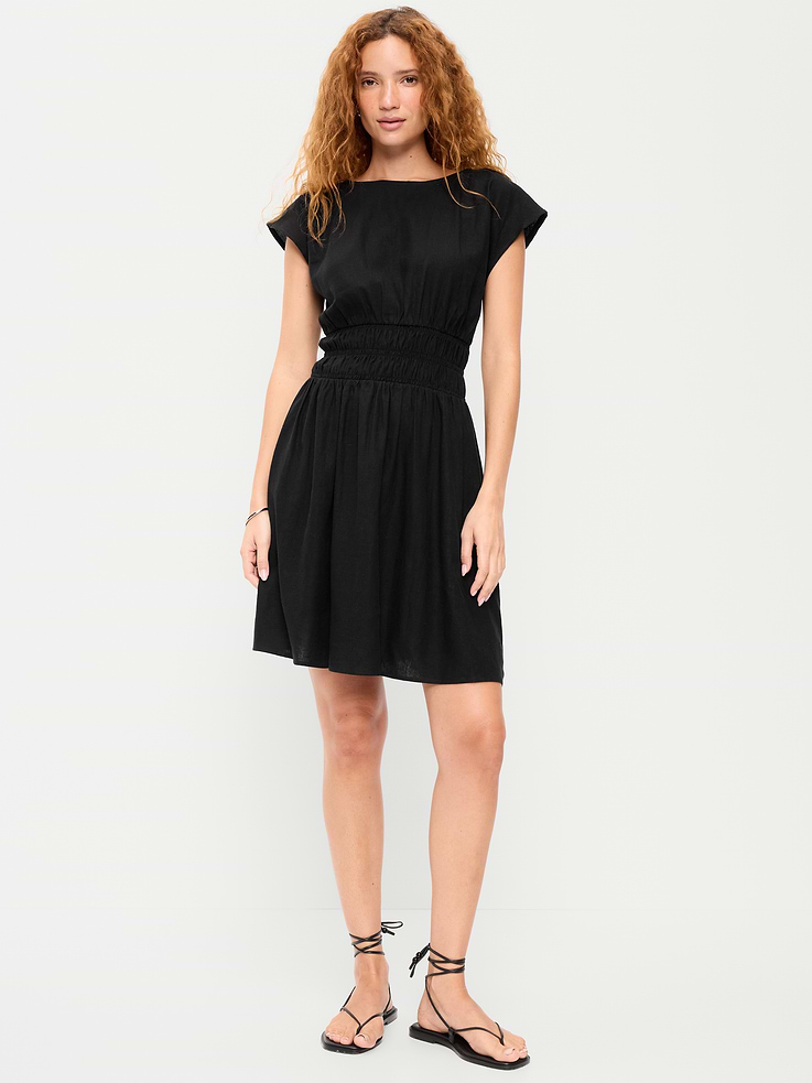 Image number 1 showing, Smocked-Bodice Fit & Flare Mini Dress