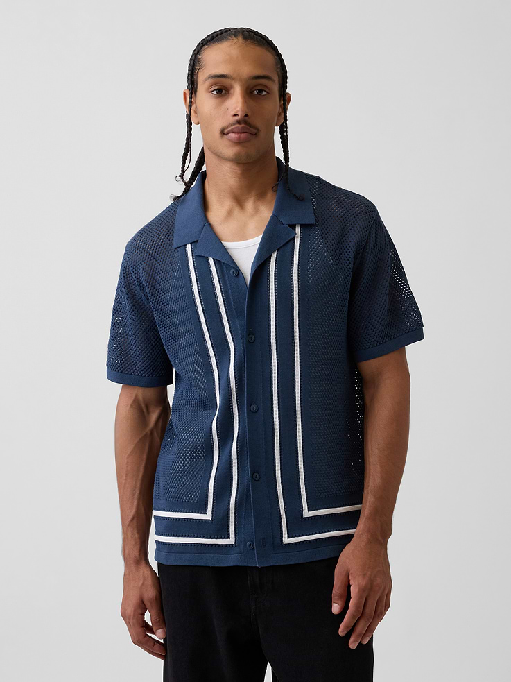 Image number 1 showing, Stripe Camp Collar Sweater Shirt