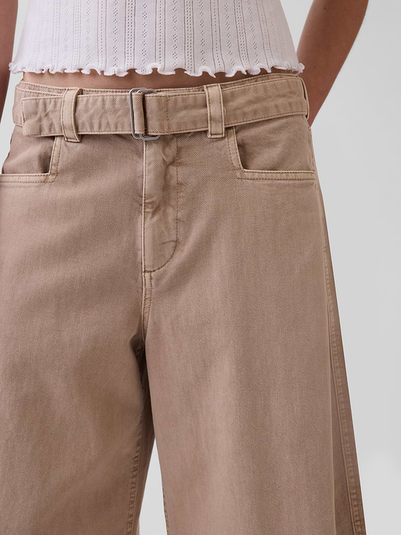 Mid Rise Belted Culotte Barrel Pants
