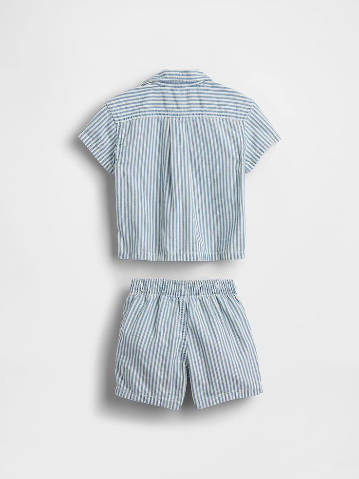 Image number 2 showing, Baby Denim Stripe Outfit Set