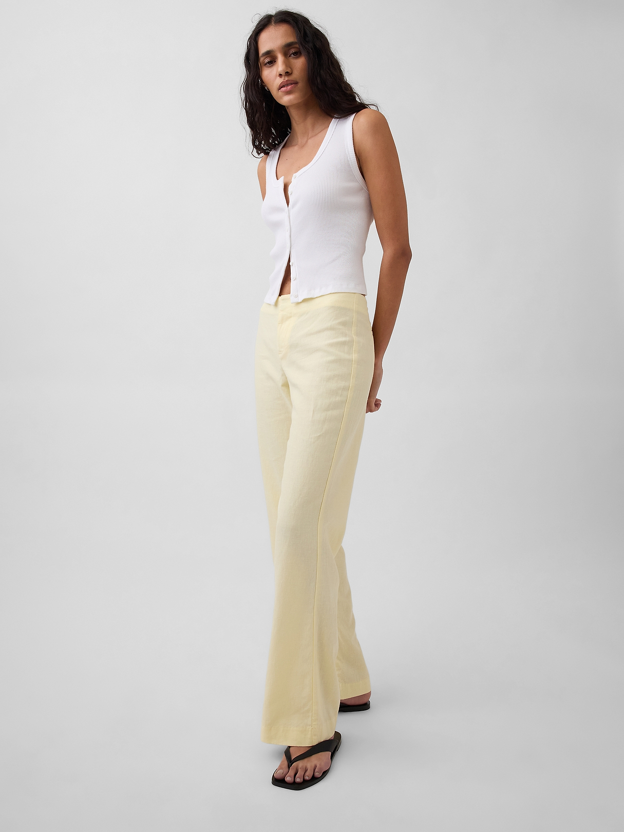 Low Rise Linen-Blend Flare Pants | Gap
