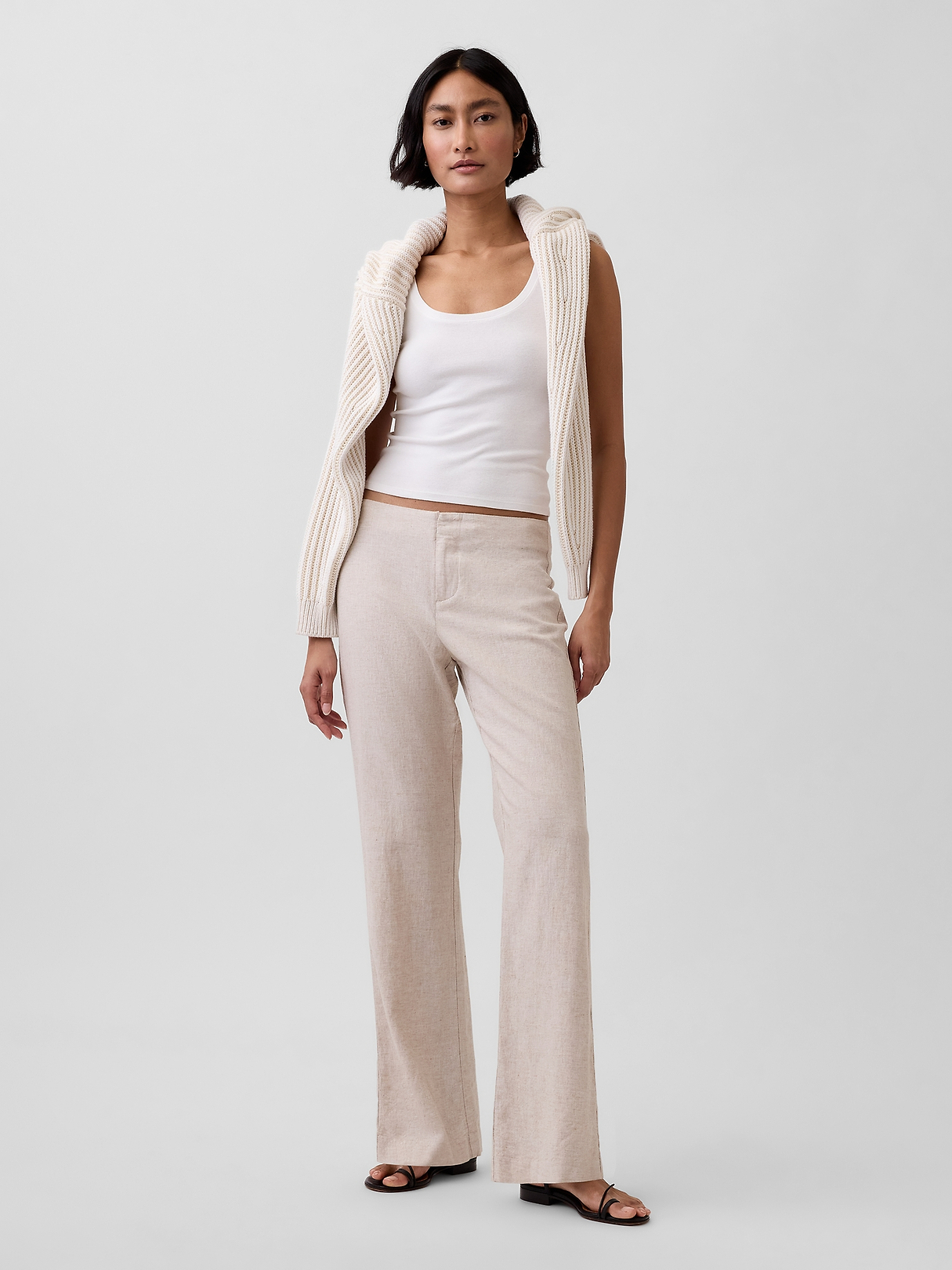 Low Rise Linen-Blend Flare Pants | Gap