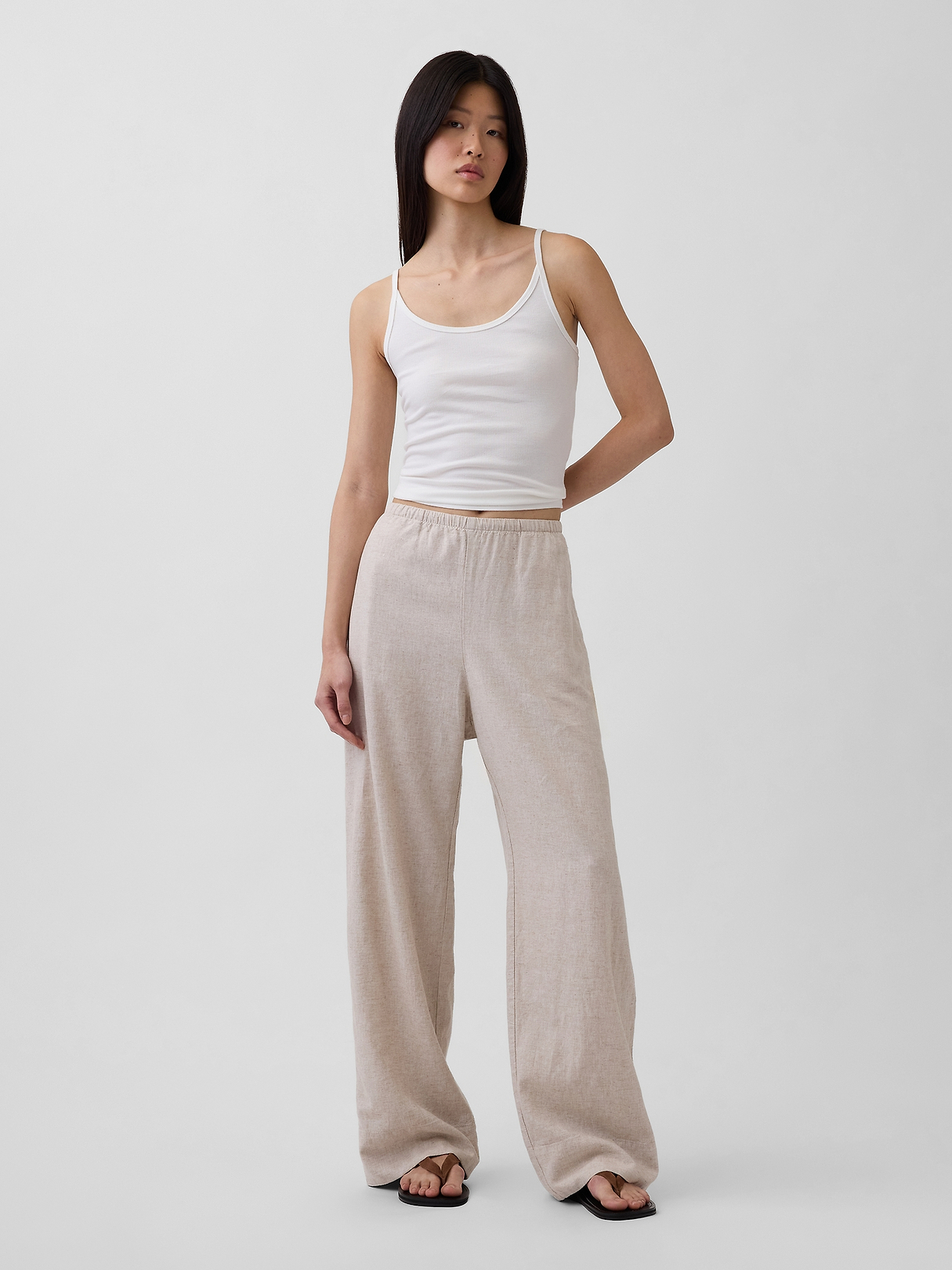 Linen-Blend Easy Wide-Leg Pants | Gap