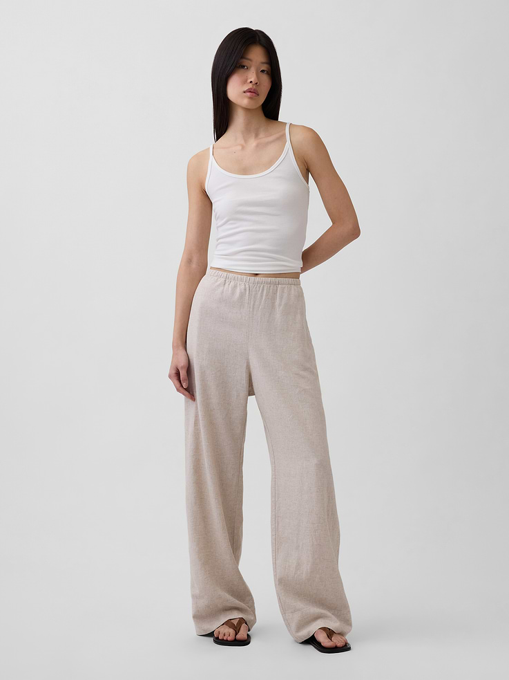 Image number 6 showing, Linen-Blend Easy Wide-Leg Pants