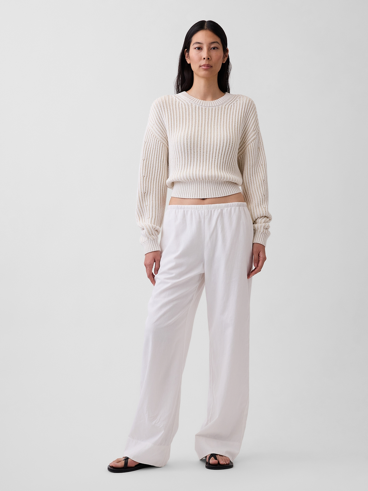 Linen-Blend Easy Wide-Leg Pants | Gap