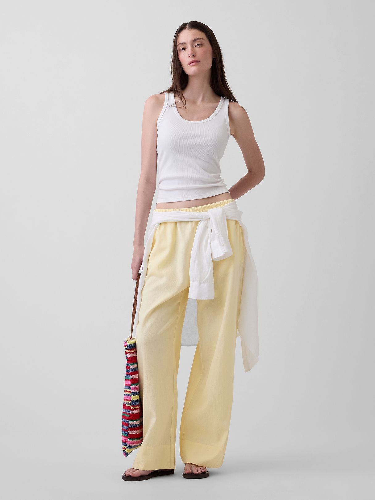 Linen-Blend Easy Wide-Leg Pants | Gap