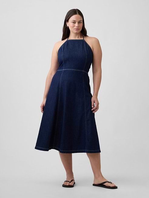 jean halter dress Miller Denim Midi - Classic Blue 34in Fabric City Girl Denim Halter Mini