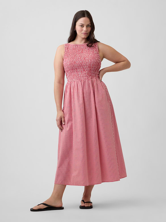 Smocked Boatneck Maxi Dress
