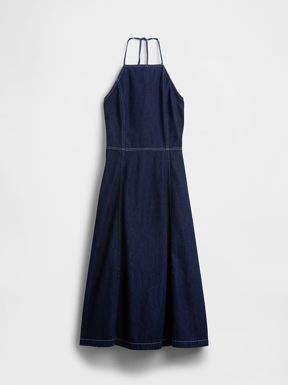 Denim Halter Midi Dress