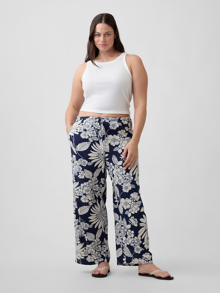 Image number 5 showing, Mid Rise Pull-On Wide-Leg Linen-Blend Pants