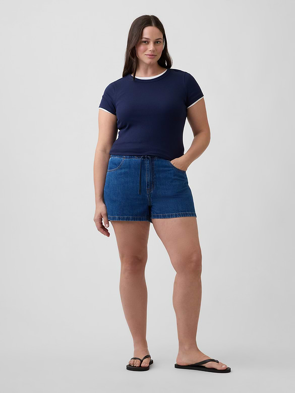 3" Mid Rise Drawstring Denim Shorts