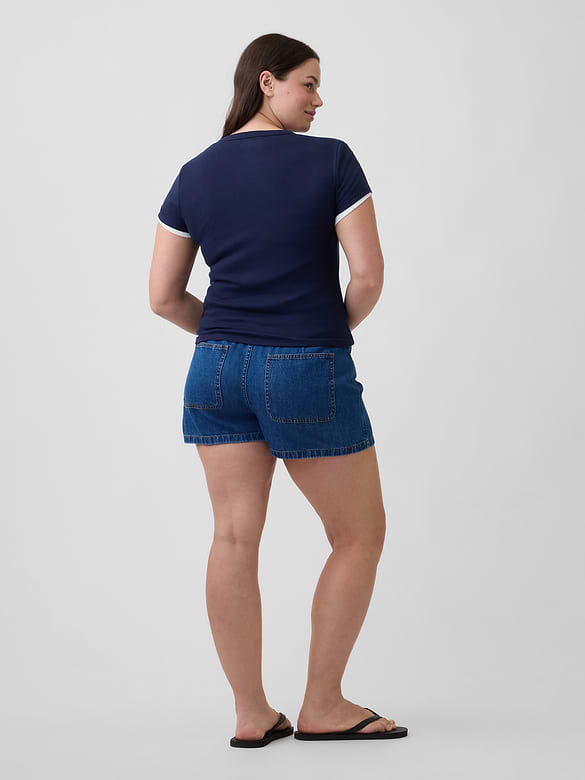 3" Mid Rise Drawstring Denim Shorts