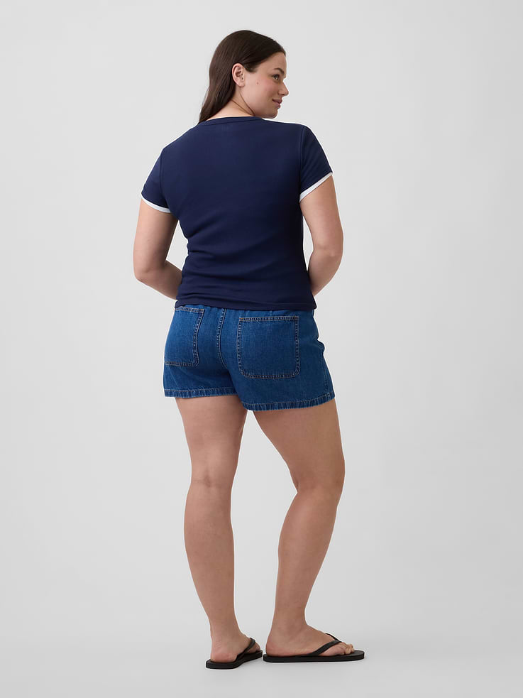Image number 6 showing, 3" Mid Rise Drawstring Denim Shorts