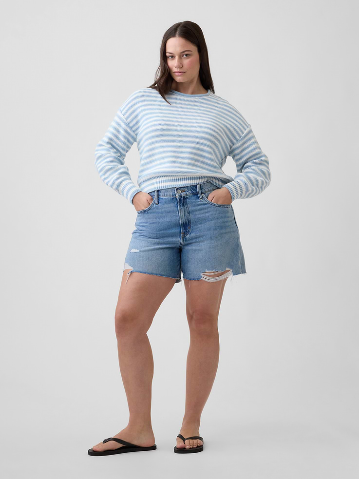 Image number 5 showing, Destructed SuperSoft Denim Midi Shorts