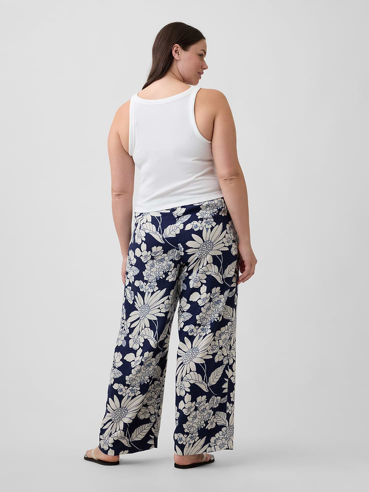 Image number 6 showing, Mid Rise Pull-On Wide-Leg Linen-Blend Pants